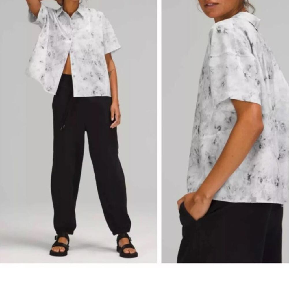 Lululemon Women's Full Day Ahead short Sleeve Shirt Aquila Rhino Grey Size 12
